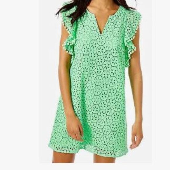 Lilly Pulitzer Astara Eyelet Dress Patina Green Sand Dollar Size L - Picture 1 of 4